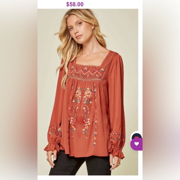 Savanna Jane Women’s Terracotta Embroidered Babydoll Rust Blouse S - Picture 3 of 10